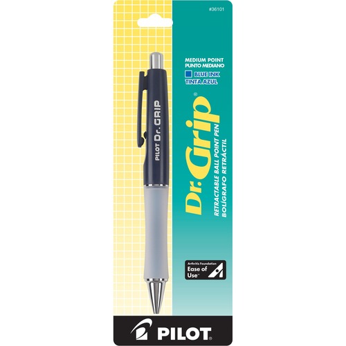 DR. GRIP RETRACTABLE BALLPOINT PEN, MEDIUM 1MM, BLUE INK, NAVY BARREL