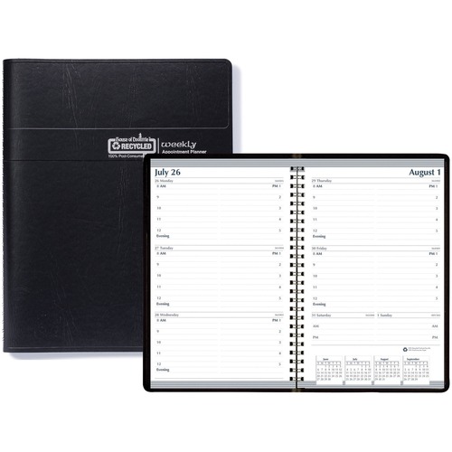 RECYCLED WEEKLY APPOINTMENT BOOK, 30-MINUTE APPOINTMENTS, 8 X 5, BLACK, 2021