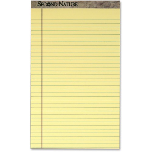 SECOND NATURE RECYCLED PADS, WIDE/LEGAL RULE, 8.5 X 14, CANARY, 50 SHEETS, DOZEN