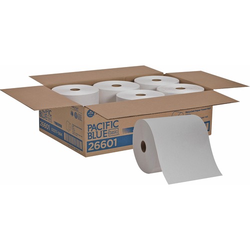 PACIFIC BLUE BASIC NONPERF PAPER TOWEL ROLLS, 7 7/8 X 800 FT, WHITE, 6 ROLLS/CT