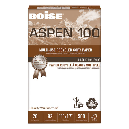 ASPEN 100 MULTI-USE RECYCLED PAPER, 92 BRIGHT, 20LB, 11 X 17, WHITE, 500 SHEETS/REAM, 5 REAMS/CARTON