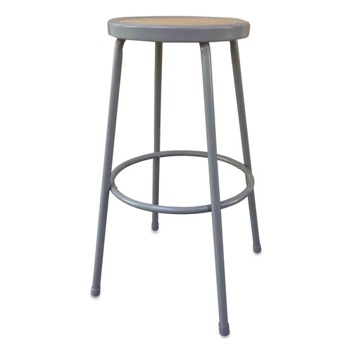 INDUSTRIAL METAL SHOP STOOL, 30.24" SEAT HEIGHT, SUPPORTS UP TO 300 LBS, BROWN SEAT/GRAY BACK, GRAY BASE
