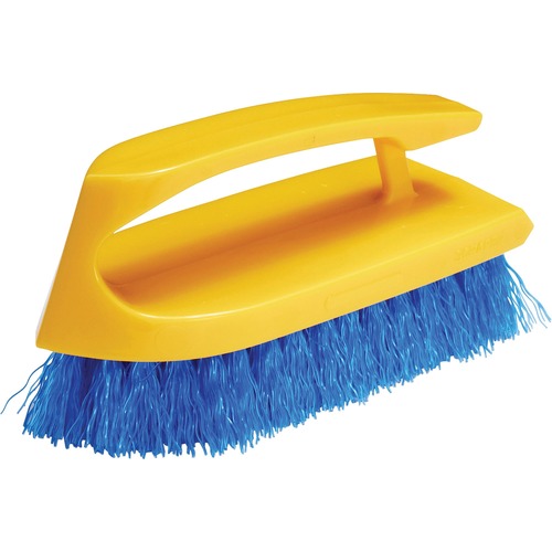 Long Handle Scrub Brush, 6" Brush, Yellow Plastic Handle/blue Bristles