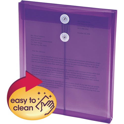 POLY STRING AND BUTTON INTEROFFICE ENVELOPES, STRING AND BUTTON CLOSURE, 9.75 X 11.63, TRANSPARENT PURPLE, 5/PACK