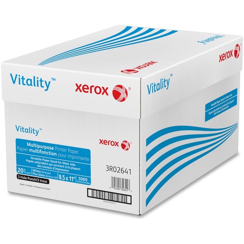 VITALITY MULTIPURPOSE PRINT PAPER, 92 BRIGHT, 3-HOLE, 20 LB, 8.5 X 11, 500 SHEETS/REAM, 10 REAMS/CARTON