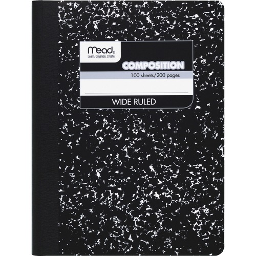 COMPOSITION BOOK, WIDE/LEGAL RULE, BLACK COVER, 9.75 X 7.5, 100 SHEETS